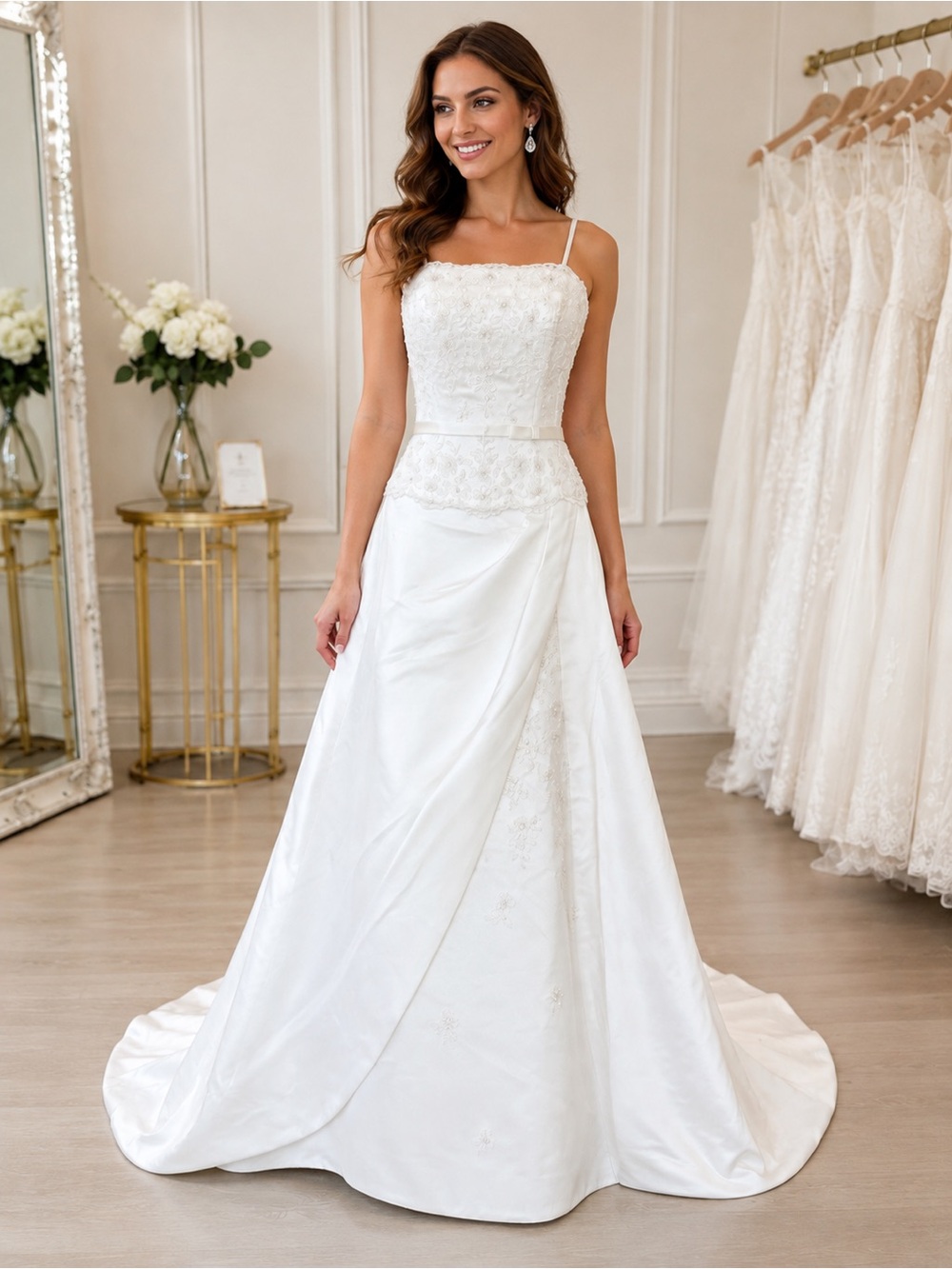 Wedding Dress Size 10 NWT Lace Gown Optional Straps Long Train Corset Back